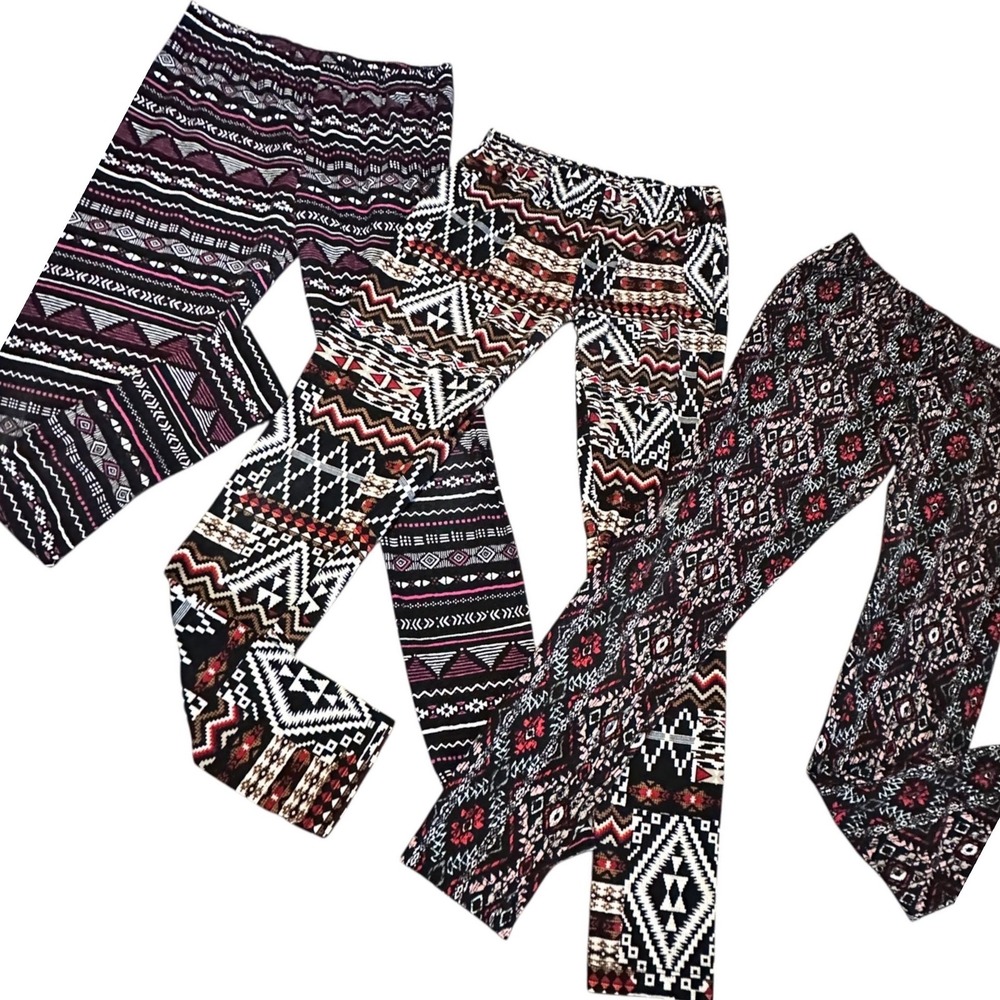 3 Pairs of Leggings Bundle Women Medium 7/8 Multicolor Aztec Geometric